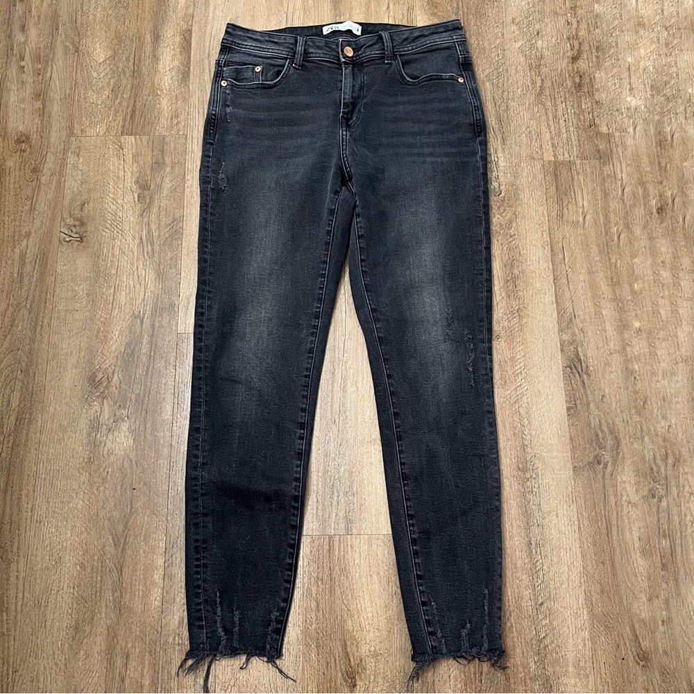 Zara Denim Black Skinny Raw Hem Jeans